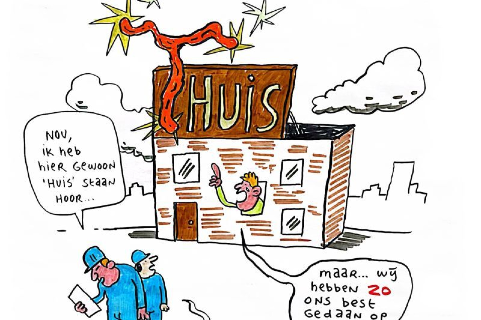 Dit is een cartoon over de verduurzaming van woningen